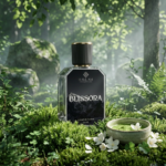 Raylam Blissora green serene unisex perfume 55ml bottle on moss