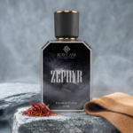 Raylam Zephyr modern unisex perfume 55ml bottle on mineral stone