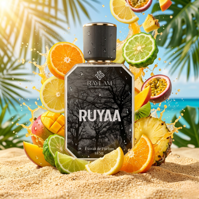Raylam Ruyaa sweet fruity unisex perfume 55ml bottle with oranges