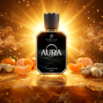 Raylam Aura zesty citrus unisex perfume 55ml bottle in sunlight