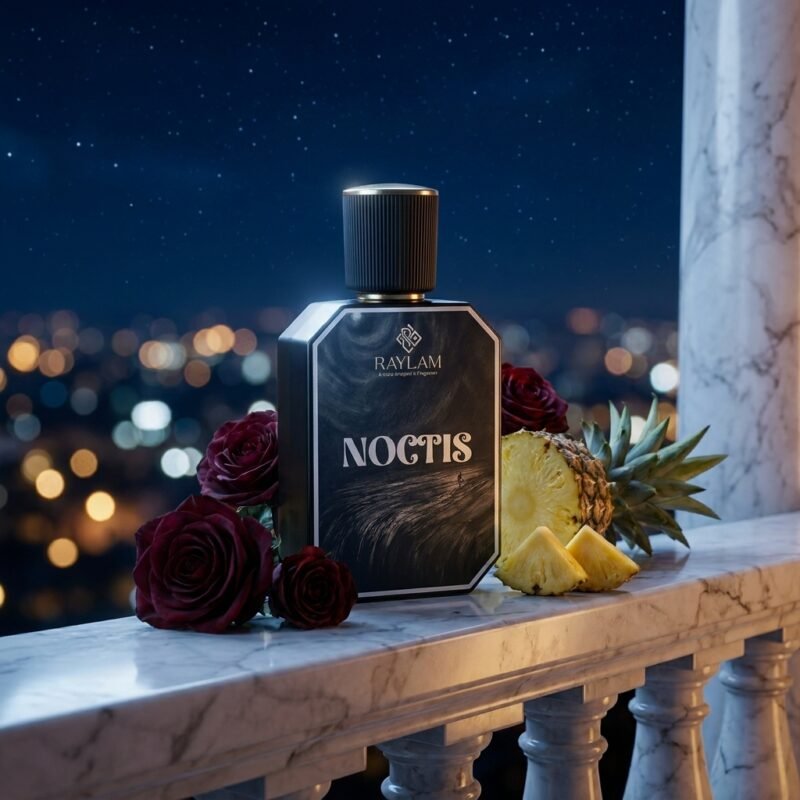 Raylam Noctis opulent unisex perfume 55ml bottle on dark background